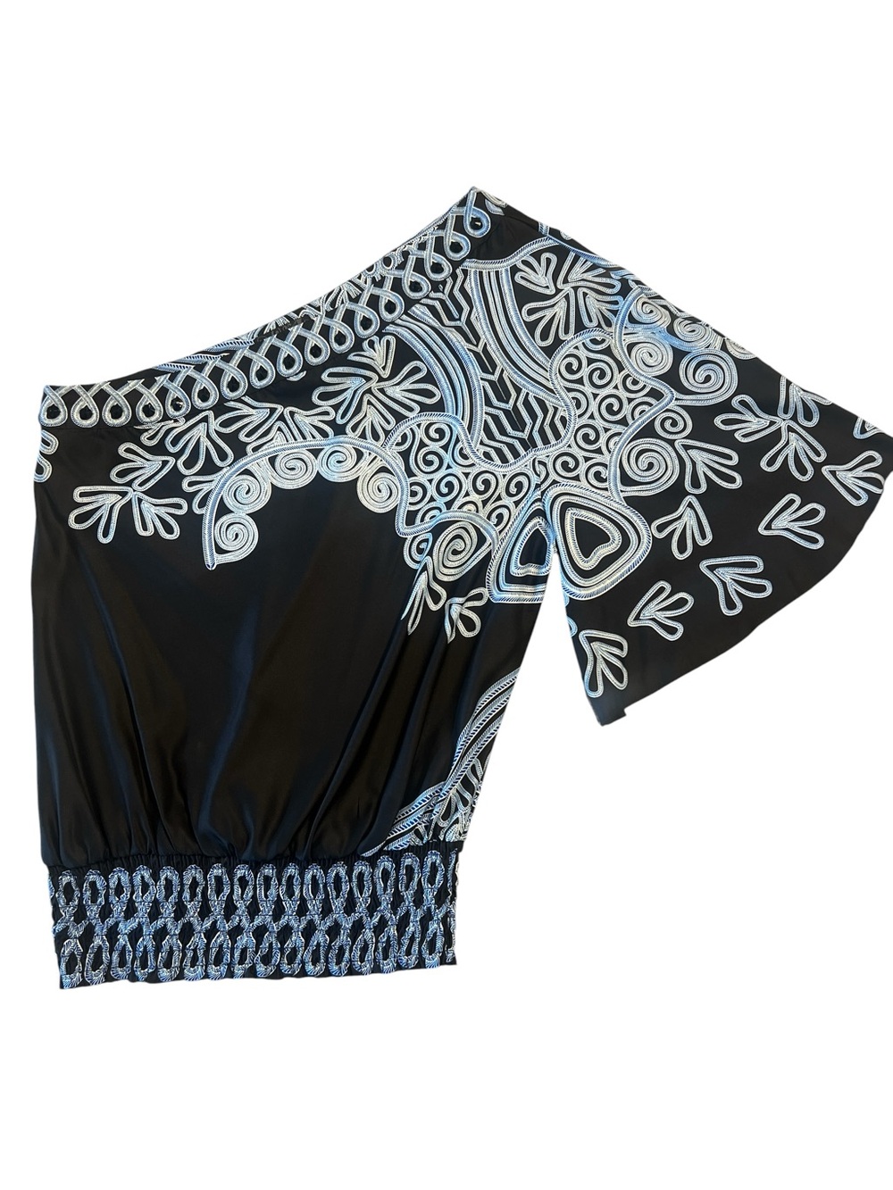 Rampage Blue and White One-Shoulder Blouse